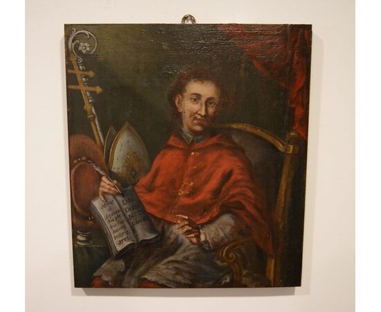 Antique French oil on board from the 1800s depicting the Pope wearing the Tabarro