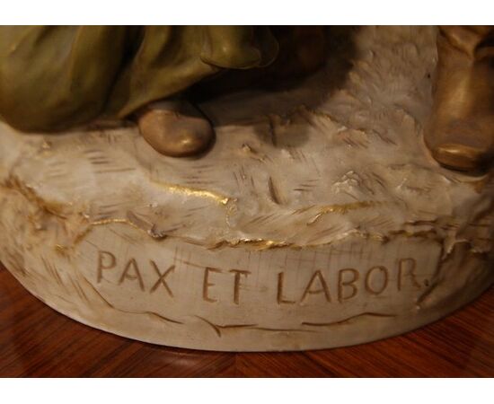 Antique large Royal Dux Bohemia porcelain sculpture from the 1800s depicting a traditional family