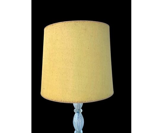 Floor lamp in transparent diamond glass, slightly iridescent. Barovier & Toso. Murano.