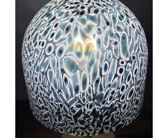 Vintage Murano Vistosi lamp from the 70s. Murrine glass and brass structure. Dimensions: H 50 cm, diameter 32 cm.