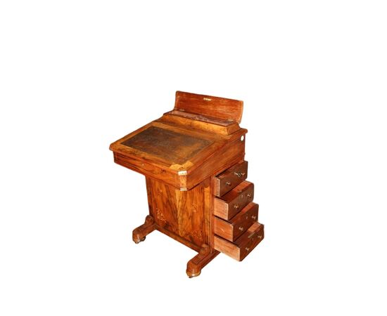 English Davenport writing desk from the 1800s with Victorian inlays