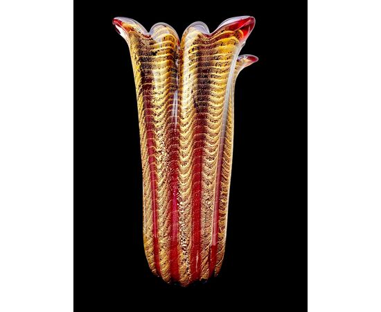 Large submerged heavy glass vase 'cordonato oro'. Barovier e Toso. Murano.