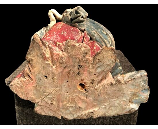 Polychrome wooden sculpture with glass eyes depicting Our Lady of Sorrows. Naples.