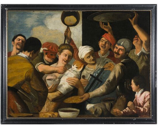 18th-century Lombard school, "Party with a swaddled cat"