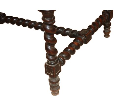 Large early 1800s French walnut table with carvings