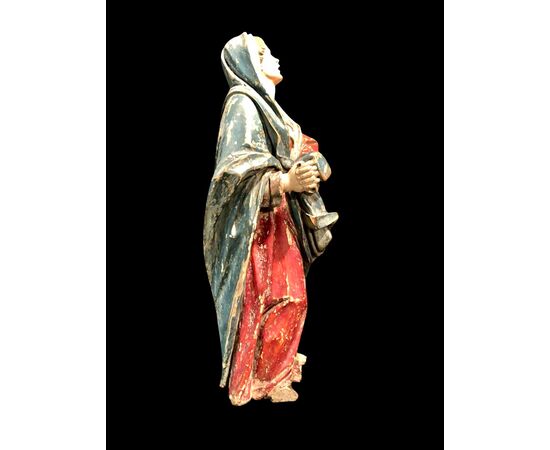 Polychrome wooden sculpture with glass eyes depicting Our Lady of Sorrows. Naples.
