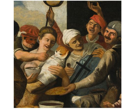 18th-century Lombard school, "Party with a swaddled cat"