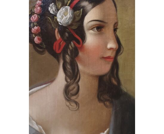 RITRATTO DI GIOVINETTA OLIO SU TELA META’ XIX SECOLO