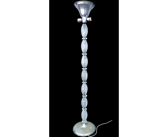 Floor lamp in transparent diamond glass, slightly iridescent. Barovier & Toso. Murano.