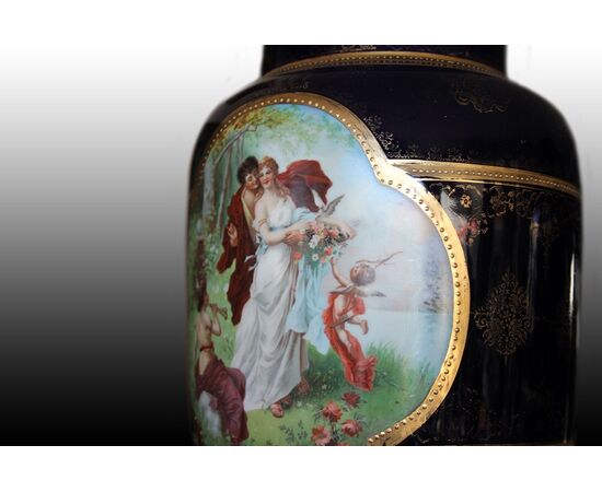 Pair of Austrian Vienna Manufacture porcelain vases with neo-classical scenes.