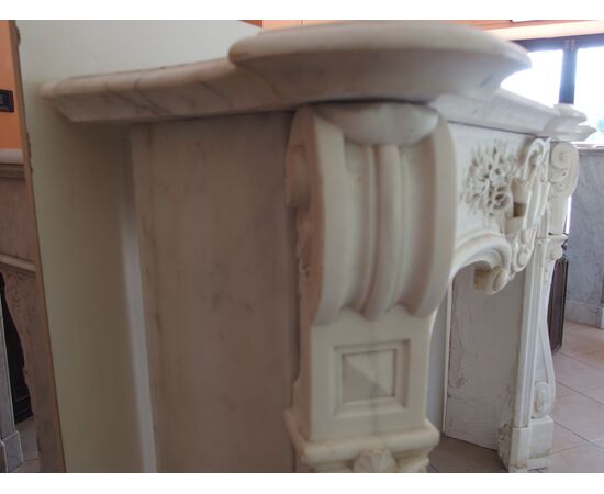 CARRARA WHITE MARBLE FIREPLACE LOUIS XV STYLE FRANCE cm 150xW42xH110