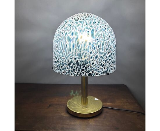 Vintage Murano Vistosi lamp from the 70s. Murrine glass and brass structure. Dimensions: H 50 cm, diameter 32 cm.