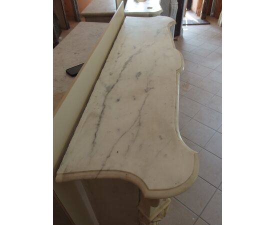 CARRARA WHITE MARBLE FIREPLACE LOUIS XV STYLE FRANCE cm 150xW42xH110