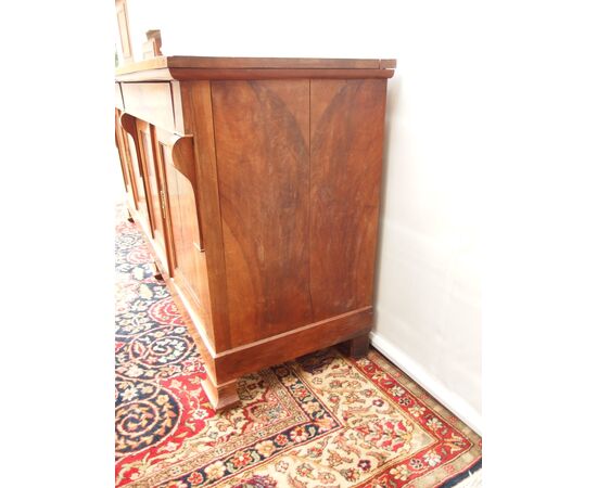 Antique 4-door walnut sideboard, Directoire style, 19th century France, cm L206xP58xH96