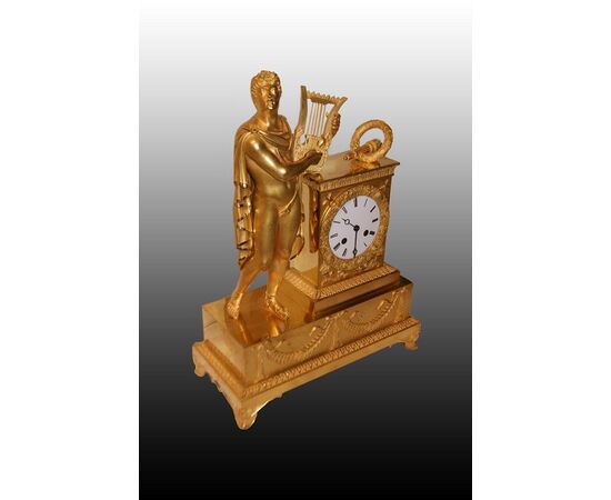 1800s Parisian Empire Table Clock "Man with Lyre"