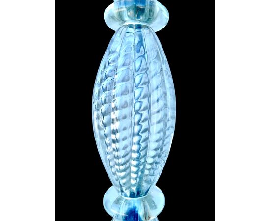 Floor lamp in transparent diamond glass, slightly iridescent. Barovier & Toso. Murano.