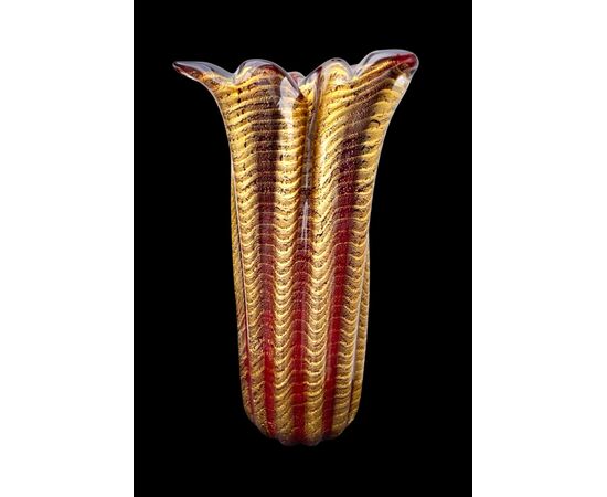 Large submerged heavy glass vase 'cordonato oro'. Barovier e Toso. Murano.