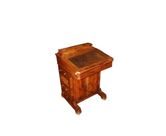 English Davenport writing desk from the 1800s with Victorian inlays