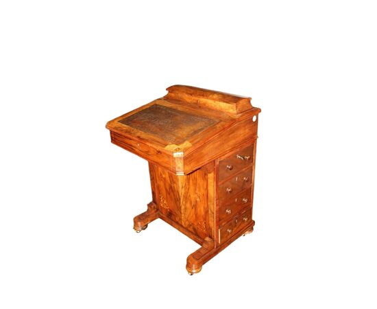 English Davenport writing desk from the 1800s with Victorian inlays