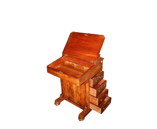 English Davenport writing desk from the 1800s with Victorian inlays