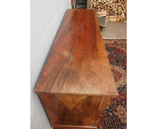 Antique 4-door walnut sideboard, Directoire style, 19th century France, cm L206xP58xH96