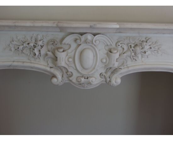CARRARA WHITE MARBLE FIREPLACE LOUIS XV STYLE FRANCE cm 150xW42xH110