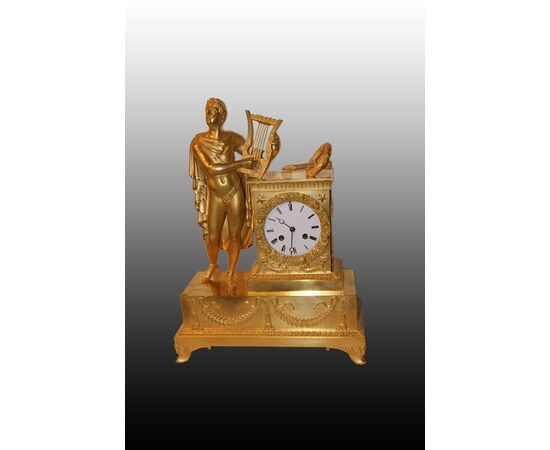 1800s Parisian Empire Table Clock "Man with Lyre"