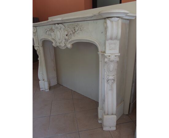 CARRARA WHITE MARBLE FIREPLACE LOUIS XV STYLE FRANCE cm 150xW42xH110
