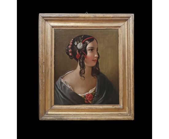 RITRATTO DI GIOVINETTA OLIO SU TELA META’ XIX SECOLO