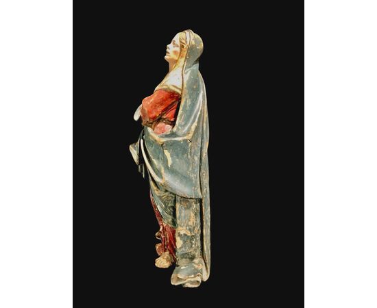 Polychrome wooden sculpture with glass eyes depicting Our Lady of Sorrows. Naples.