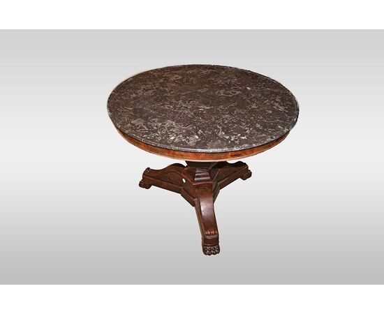French circular coffee table, Charles X style, from the 1800s with a marble top