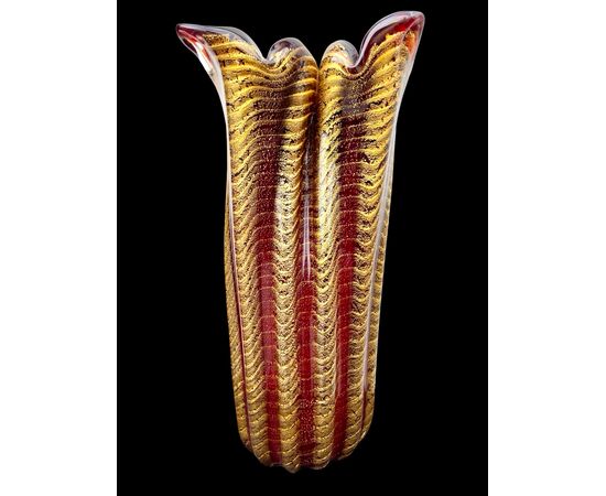 Large submerged heavy glass vase 'cordonato oro'. Barovier e Toso. Murano.