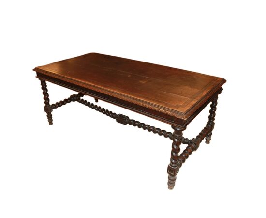 Large early 1800s French walnut table with carvings