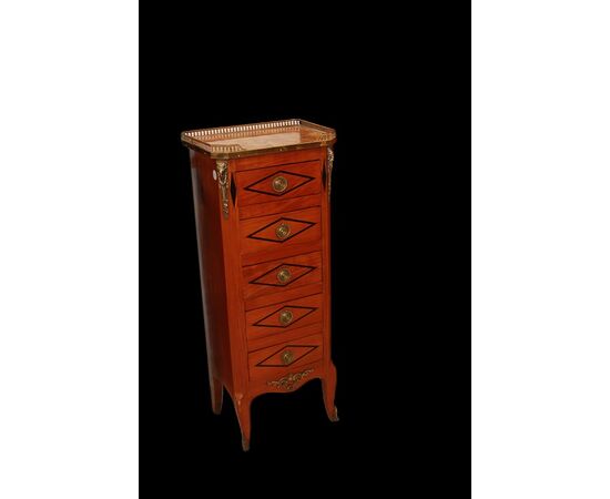 Late 1800s French Cinquino in Napoleon III style with bronze applications and marble top
