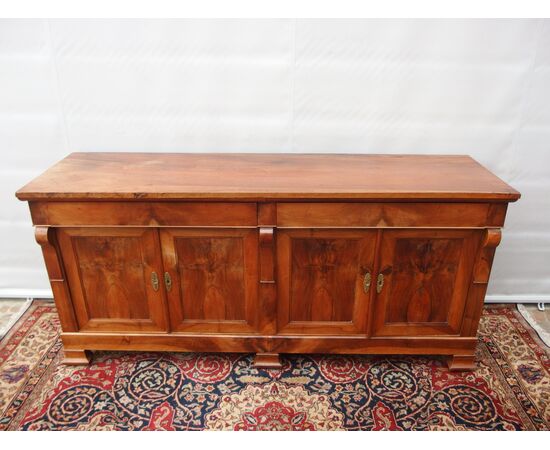 Antique 4-door walnut sideboard, Directoire style, 19th century France, cm L206xP58xH96
