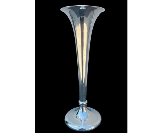 Silver 'trumpet' vase with round base, everted mouth and tapered body. Germany.