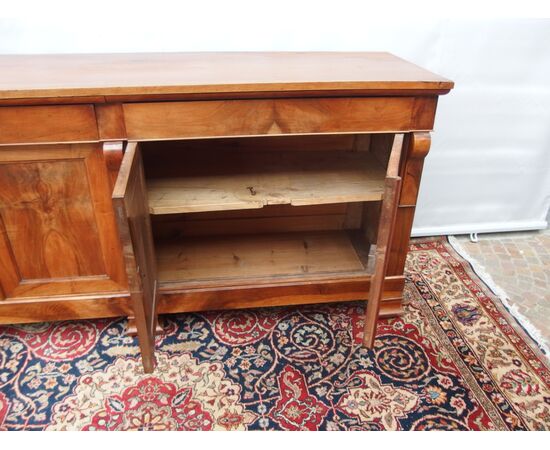 Antique 4-door walnut sideboard, Directoire style, 19th century France, cm L206xP58xH96