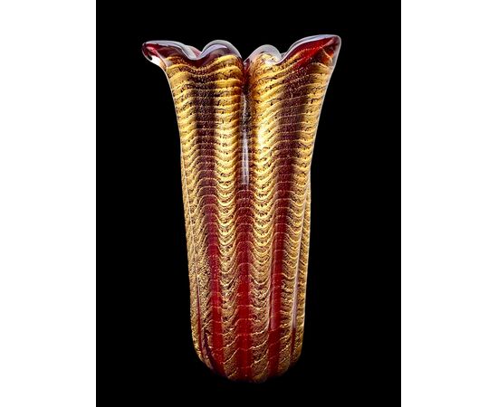 Large submerged heavy glass vase 'cordonato oro'. Barovier e Toso. Murano.