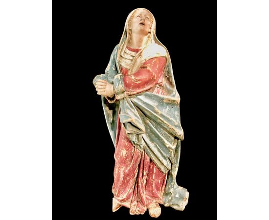 Polychrome wooden sculpture with glass eyes depicting Our Lady of Sorrows. Naples.