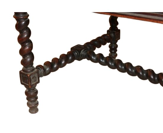 Large early 1800s French walnut table with carvings