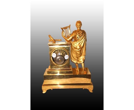 1800s Parisian Empire Table Clock "Man with Lyre"