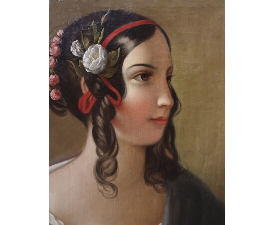 RITRATTO DI GIOVINETTA OLIO SU TELA META’ XIX SECOLO