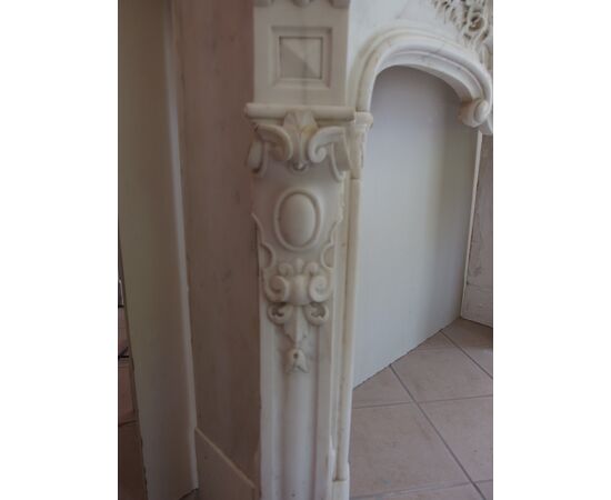 CARRARA WHITE MARBLE FIREPLACE LOUIS XV STYLE FRANCE cm 150xW42xH110