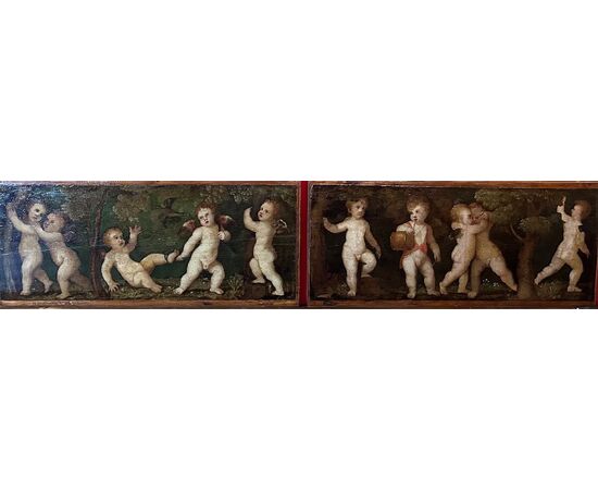 Pair of panel paintings (Venice) Children playing