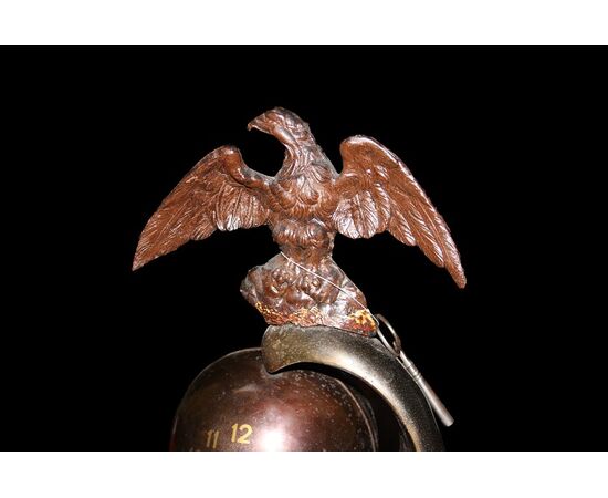 Art Deco 1900s table clock with bronze eagle and marble base
