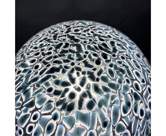 Vintage Murano Vistosi lamp from the 70s. Murrine glass and brass structure. Dimensions: H 50 cm, diameter 32 cm.