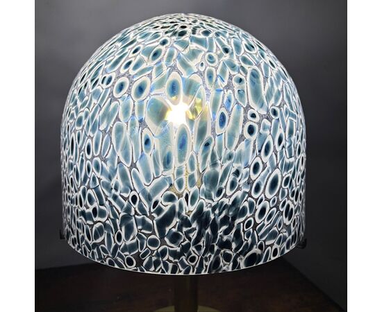 Vintage Murano Vistosi lamp from the 70s. Murrine glass and brass structure. Dimensions: H 50 cm, diameter 32 cm.
