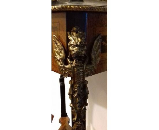 Precious ice-carrier coffee table, inlaid flower box, ebonized Napoleon III style, France, 19th century