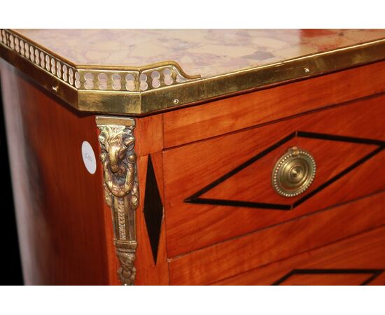 Late 1800s French Cinquino in Napoleon III style with bronze applications and marble top