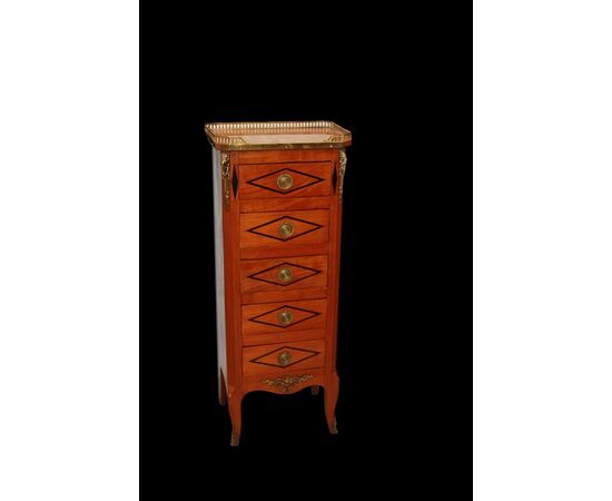 Late 1800s French Cinquino in Napoleon III style with bronze applications and marble top